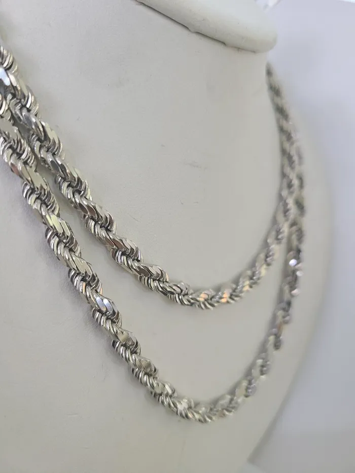 Globalwatches10 Necklaces 10K Rope Chain Real Solid White Gold Necklace 5mm Length 20 22 24 26 28 30