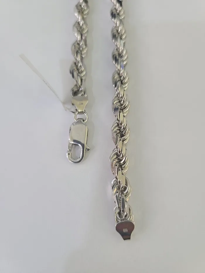 Globalwatches10 Necklaces 10K Rope Chain Real Solid White Gold Necklace 5mm Length 20 22 24 26 28 30