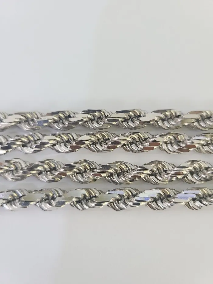 Globalwatches10 Necklaces 10K Rope Chain Real Solid White Gold Necklace 5mm Length 20 22 24 26 28 30