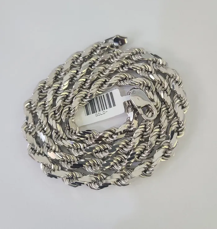Globalwatches10 Necklaces 10K Rope Chain Real Solid White Gold Necklace 5mm Length 20 22 24 26 28 30