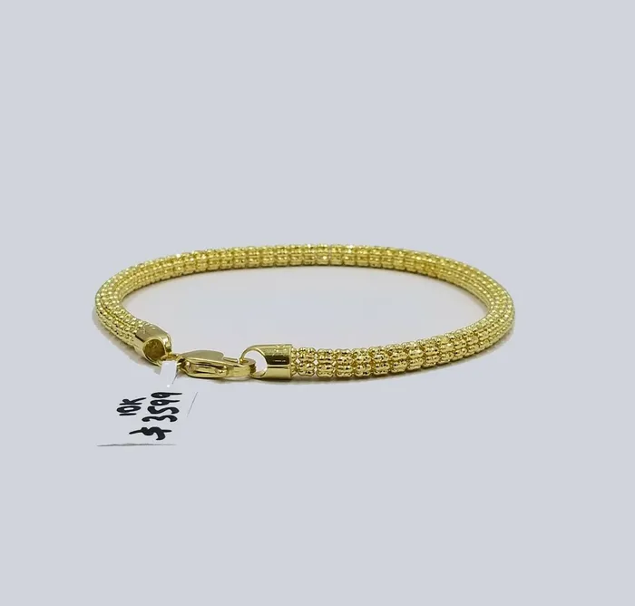Gold and Diamond 10k Yellow Gold Iced Bead Bracelet Chain Mens Womens Bracelet 925 5mm Bracelets