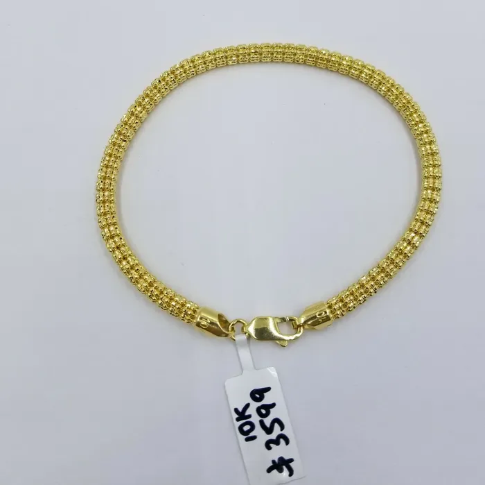 Gold and Diamond 10k Yellow Gold Iced Bead Bracelet Chain Mens Womens Bracelet 925 5mm Bracelets
