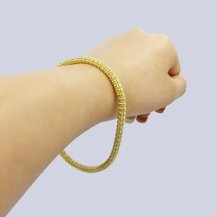 Gold and Diamond 10k Yellow Gold Iced Bead Bracelet Chain Mens Womens Bracelet 925 5mm Bracelets