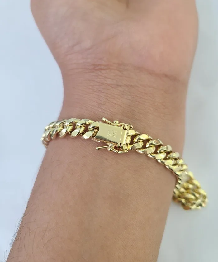 Gold and Diamond Bracelets Real 14K Miami Cuban Bracelet Yellow Gold Box Clasp 85 Inch 7mm Link Gold and Diamond Bracelets Real 14K Miami Cuban Bracelet Yellow Gold Box Clasp 85 Inch 7mm Link