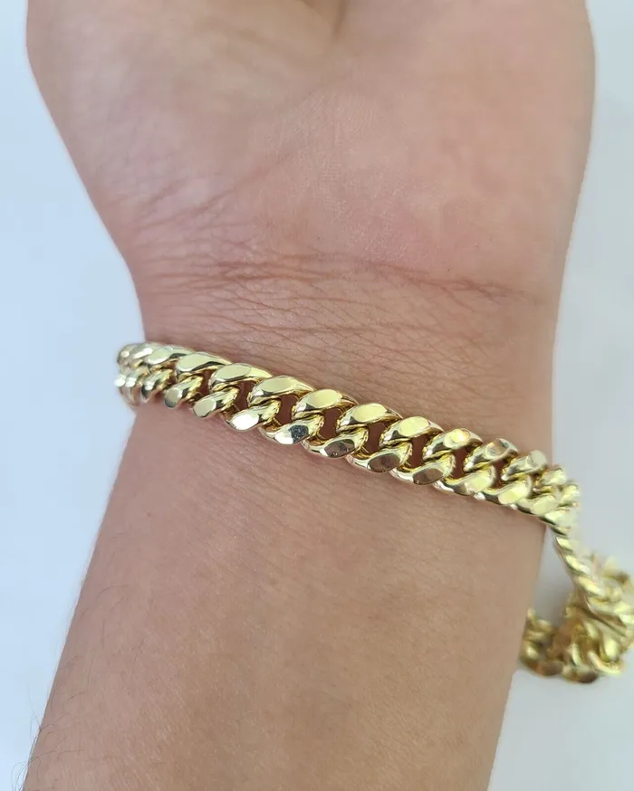 Gold and Diamond Bracelets Real 14K Miami Cuban Bracelet Yellow Gold Box Clasp 85 Inch 7mm Link