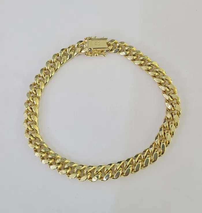 Gold and Diamond Bracelets Real 14K Miami Cuban Bracelet Yellow Gold Box Clasp 85 Inch 7mm Link