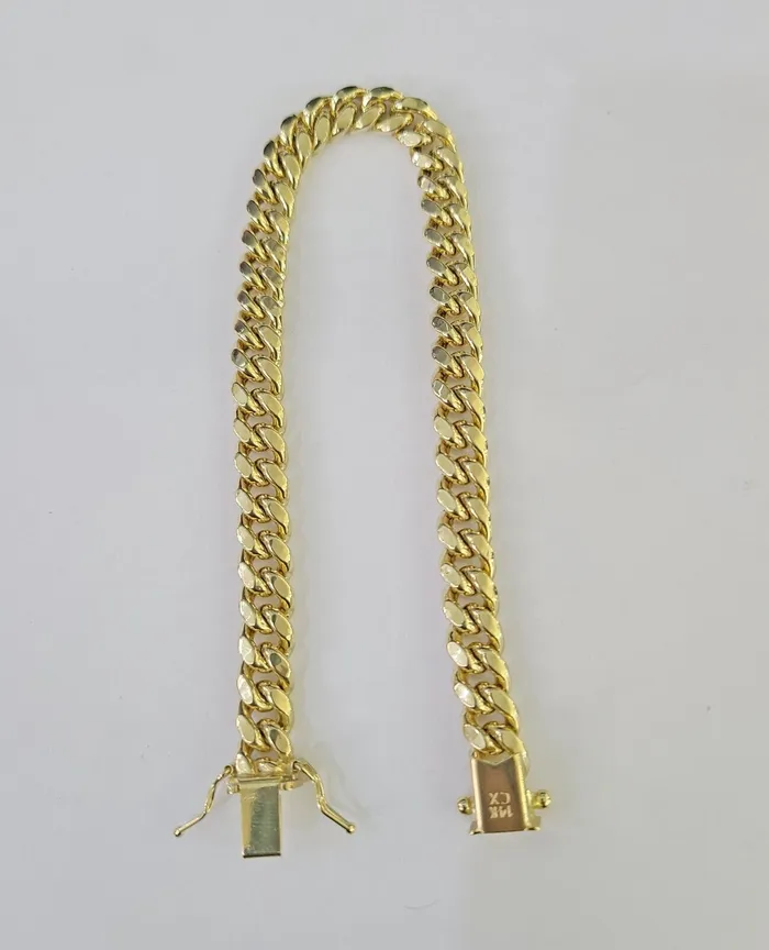 Gold and Diamond Bracelets Real 14K Miami Cuban Bracelet Yellow Gold Box Clasp 85 Inch 7mm Link