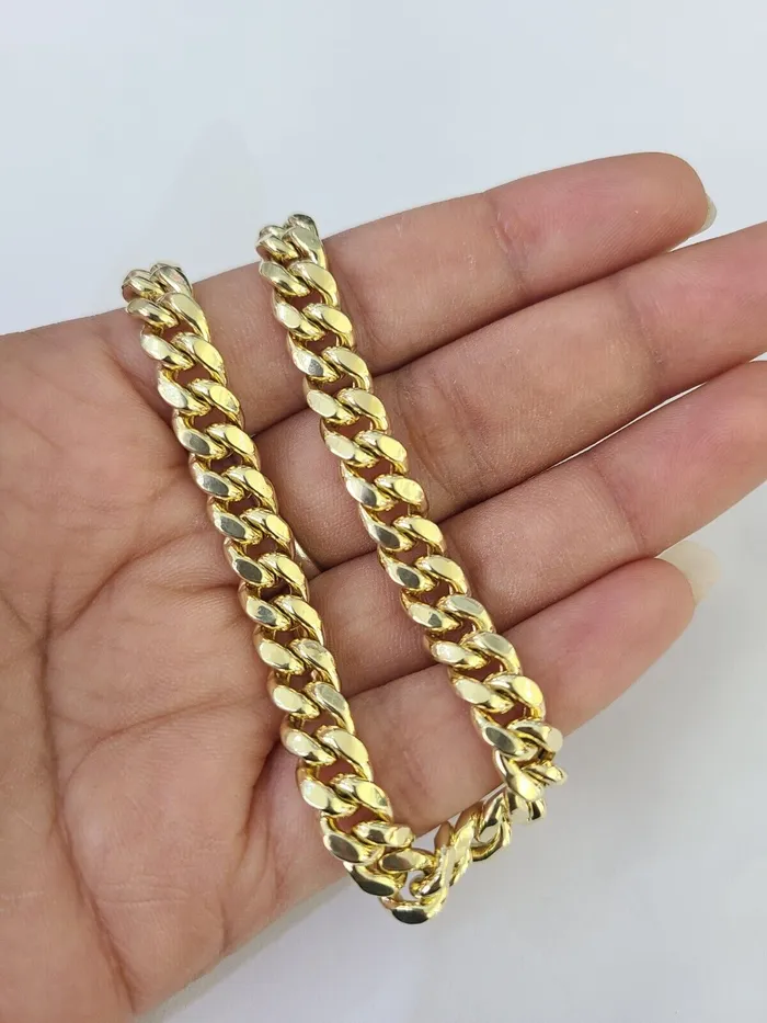Gold and Diamond Bracelets Real 14K Miami Cuban Bracelet Yellow Gold Box Clasp 85 Inch 7mm Link
