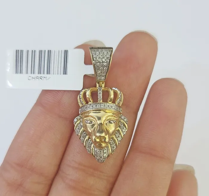 Gold and Diamond Charm Necklaces 10k Gold Lion Head Diamond Charm and 25mm 20 Inches Rope Chain