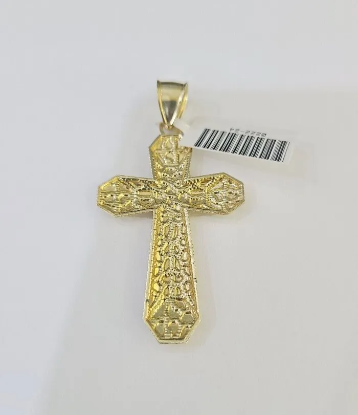Gold and Diamond Charm Necklaces 10K Gold Miami Cuban Chain Jesus Cross Charm Length 1826 4mm REAL Yellow