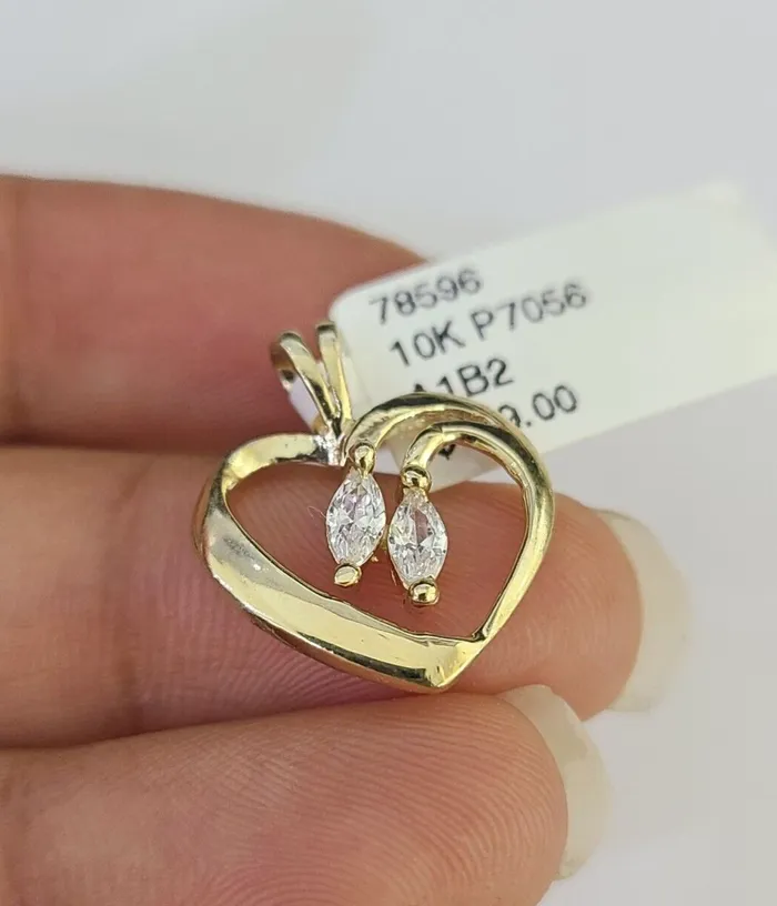 Gold and Diamond Charm Necklaces 10K Real Heart Charm Pendant Gold 10kt Genuine Yellow