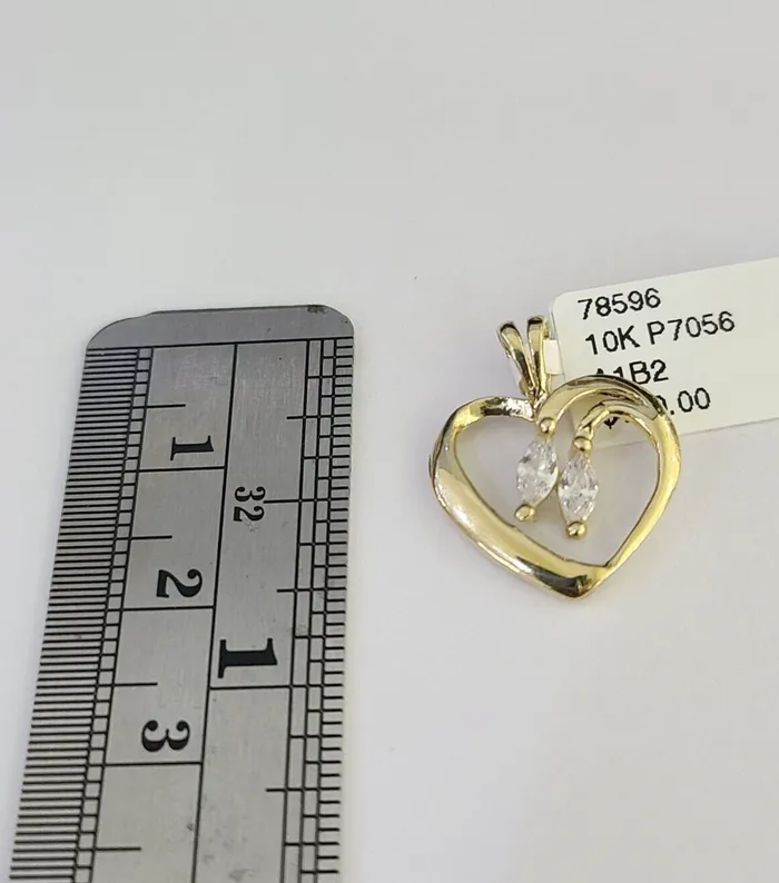 Gold and Diamond Charm Necklaces 10K Real Heart Charm Pendant Gold 10kt Genuine Yellow