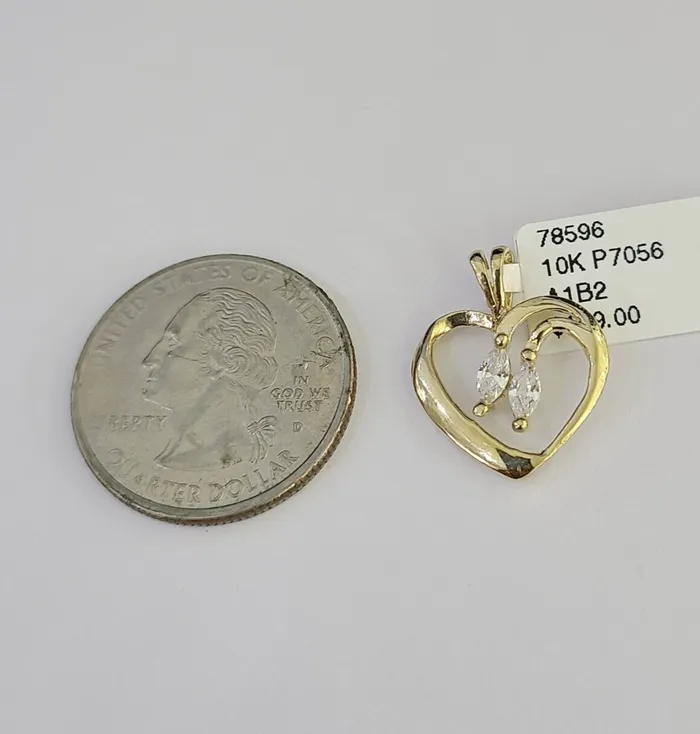 Gold and Diamond Charm Necklaces 10K Real Heart Charm Pendant Gold 10kt Genuine Yellow