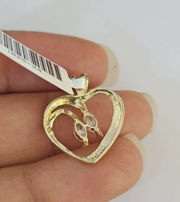 Gold and Diamond Charm Necklaces 10K Real Heart Charm Pendant Gold 10kt Genuine Yellow