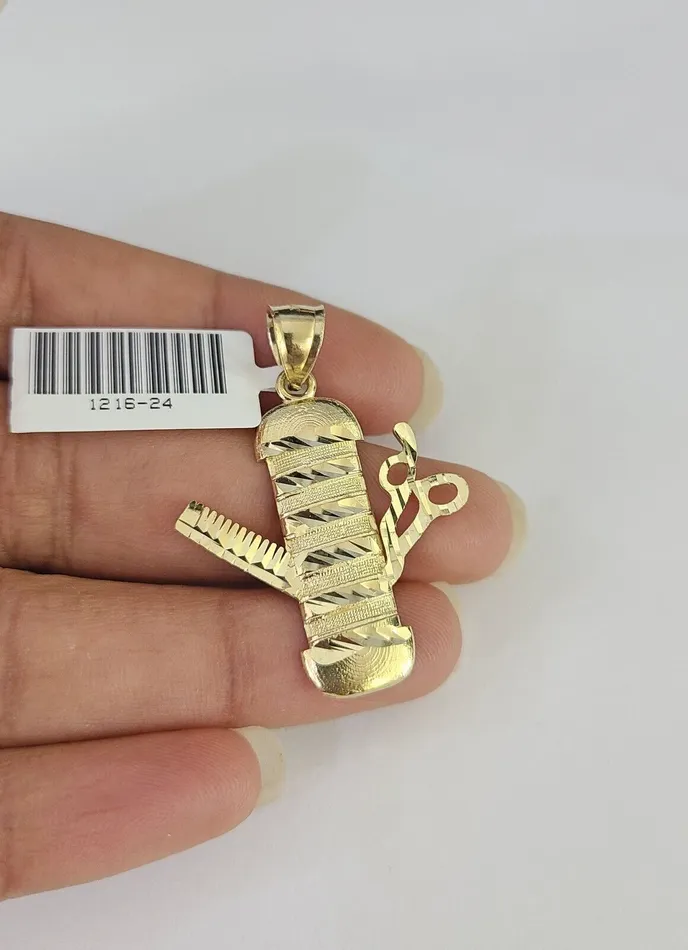 Gold and Diamond Charm Necklaces Real 10k Barber Scissors Comb Charm Pendant Yellow Gold Diamond Cut Salon Gold and Diamond Charm Necklaces Real 10k Barber Scissors Comb Charm Pendant Yellow Gold Diamond Cut Salon