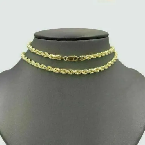 Gold and Diamond Charm Necklaces REAL 10k Yellow Gold KING Lion Head Charm Pendent 4mm Rope Chain 20 22 24 26