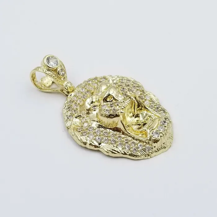 Gold and Diamond Charm Necklaces REAL 10k Yellow Gold KING Lion Head Charm Pendent 4mm Rope Chain 20 22 24 26