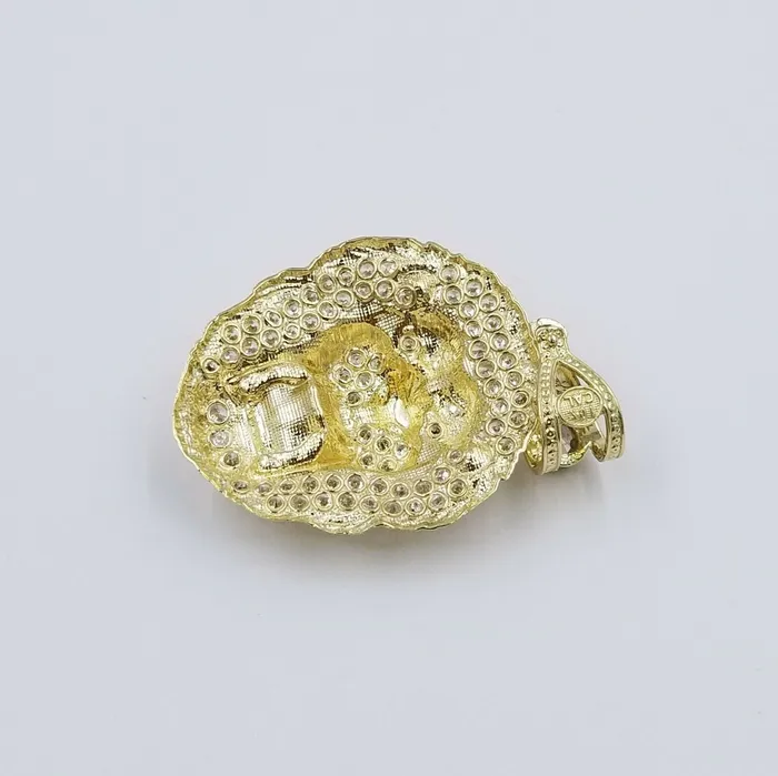 Gold and Diamond Charm Necklaces REAL 10k Yellow Gold KING Lion Head Charm Pendent 4mm Rope Chain 20 22 24 26