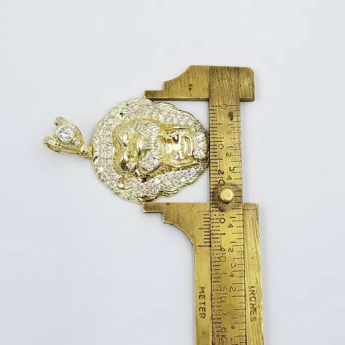 Gold and Diamond Charm Necklaces REAL 10k Yellow Gold KING Lion Head Charm Pendent 4mm Rope Chain 20 22 24 26