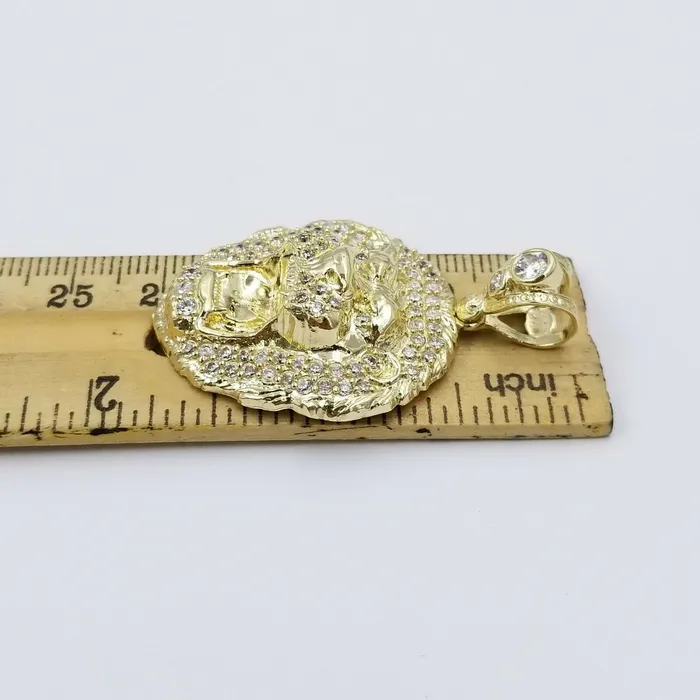 Gold and Diamond Charm Necklaces REAL 10k Yellow Gold KING Lion Head Charm Pendent 4mm Rope Chain 20 22 24 26