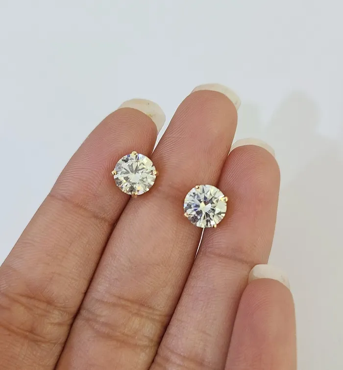 Gold and Diamond Earrings 14k Yellow gold Round Earrings Diamond screwback Lab Created Women Men Studs