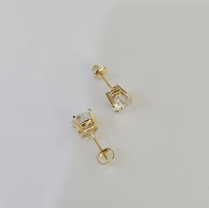 Gold and Diamond Earrings 14k Yellow gold Round Earrings Diamond screwback Lab Created Women Men Studs