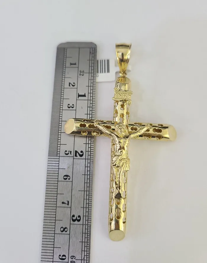Gold and Diamond Necklaces 10k Gold Byzantine Necklace Jesus Cross Charm 2030 inches 6mm SET Chain Pendant