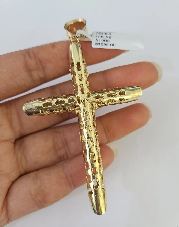 Gold and Diamond Necklaces 10k Gold Byzantine Necklace Jesus Cross Charm 2030 inches 6mm SET Chain Pendant