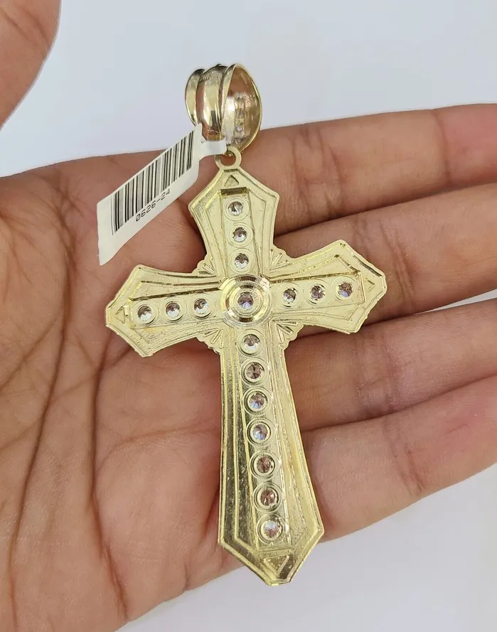 Gold and Diamond Necklaces 10k Gold Chain Cross Charm Solid Cuban Curb Necklace 9mm 2030 Diamond Cut SET