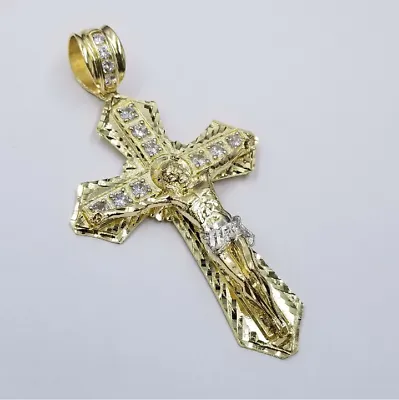 Gold and Diamond Necklaces 10k Gold Solid Men Jesus cross Charm Nugget Pendant Diamond Cut Gold and Diamond Necklaces 10k Gold Solid Men Jesus cross Charm Nugget Pendant Diamond Cut