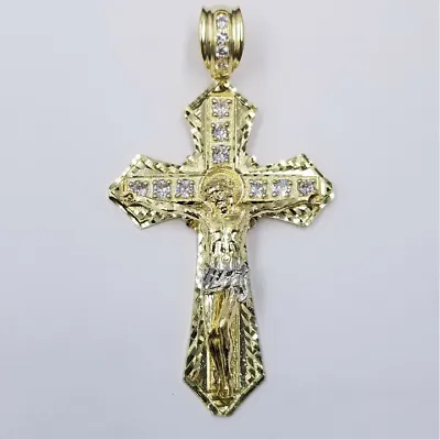 Gold and Diamond Necklaces 10k Gold Solid Men Jesus cross Charm Nugget Pendant Diamond Cut
