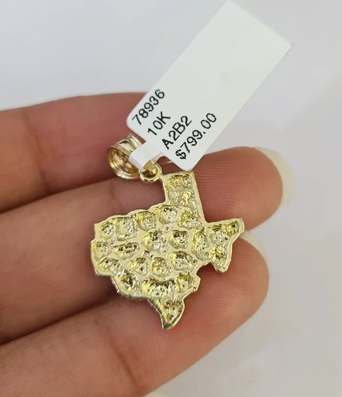 Gold and Diamond Necklaces 10k Solid Rope Chain 2mm Texas Map Pendant Charm Necklace SET 1824 in