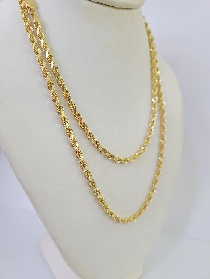 Gold and Diamond Necklaces 18k Real Solid Rope Chain Yellow Gold 3mm 26 Inch Genuine 18kt Necklace