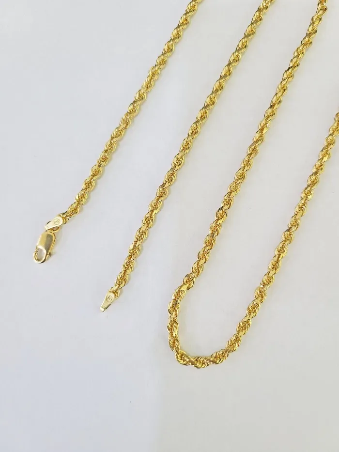 Gold and Diamond Necklaces 18k Real Solid Rope Chain Yellow Gold 3mm 26 Inch Genuine 18kt Necklace