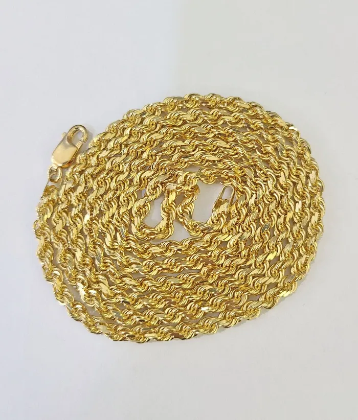 Gold and Diamond Necklaces 18k Real Solid Rope Chain Yellow Gold 3mm 26 Inch Genuine 18kt Necklace