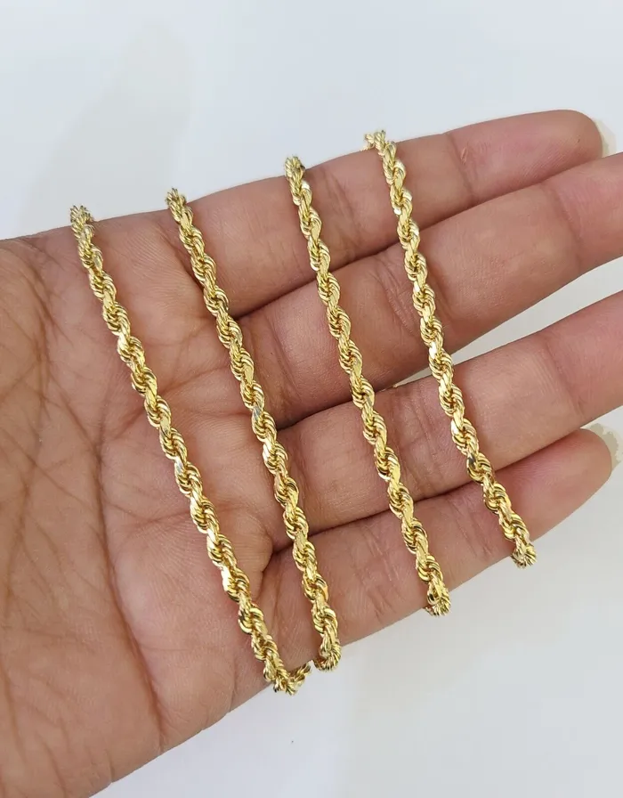 Gold and Diamond Necklaces 18k Real Solid Rope Chain Yellow Gold 3mm 26 Inch Genuine 18kt Necklace