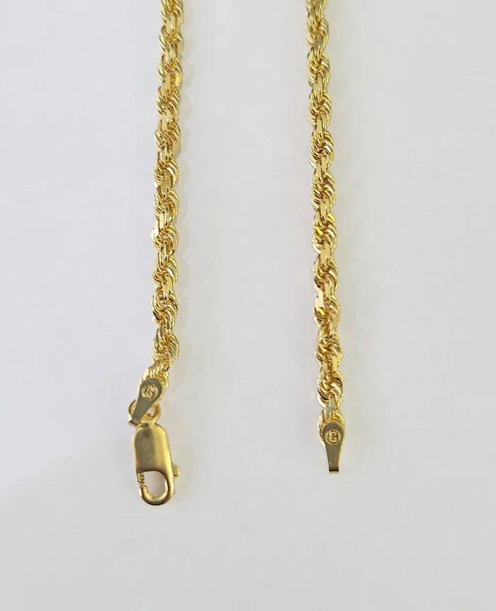 Gold and Diamond Necklaces 18k Real Solid Rope Chain Yellow Gold 3mm 26 Inch Genuine 18kt Necklace