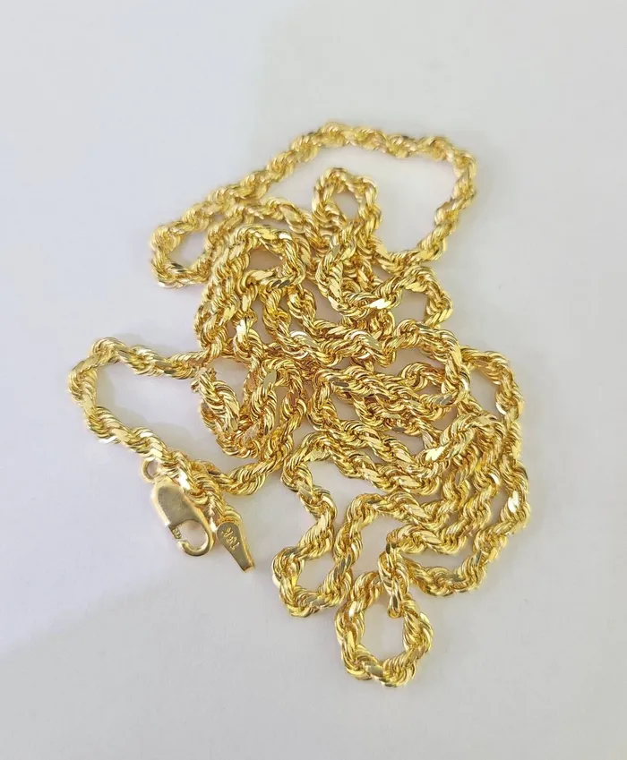 Gold and Diamond Necklaces 18k Real Solid Rope Chain Yellow Gold 3mm 26 Inch Genuine 18kt Necklace