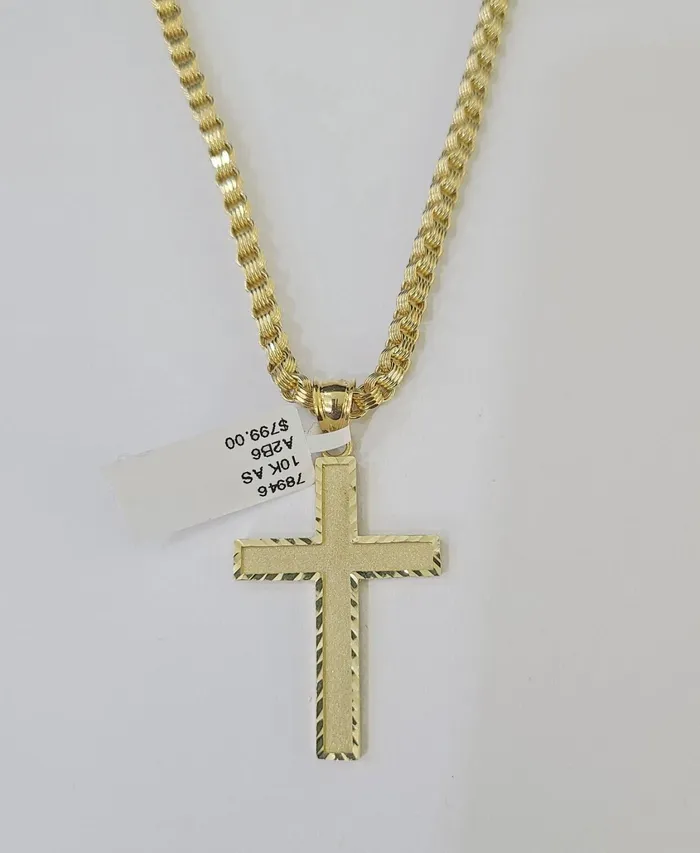 Gold and Diamond Necklaces Real 10k Gold Plain Cross Byzantine Chain Necklace 3mm 22 SET 10kt Genuine