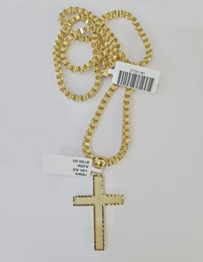 Gold and Diamond Necklaces Real 10k Gold Plain Cross Byzantine Chain Necklace 3mm 22 SET 10kt Genuine