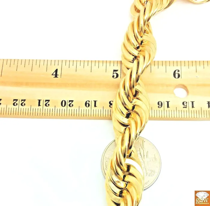 Gold and Diamond Necklaces Real 10k Gold Rope Chain Necklace 26 Inch 15mm lobster Lock Authentic 10k