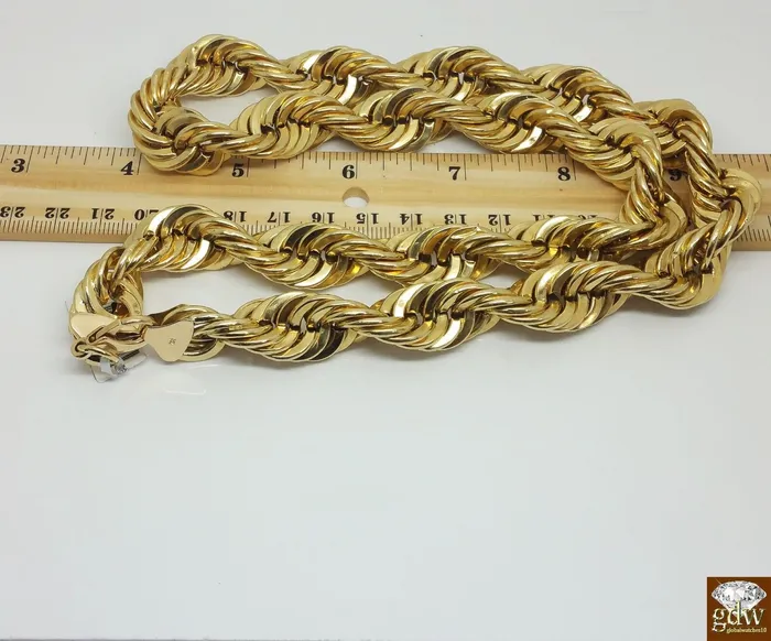 Gold and Diamond Necklaces Real 10k Gold Rope Chain Necklace 26 Inch 15mm lobster Lock Authentic 10k