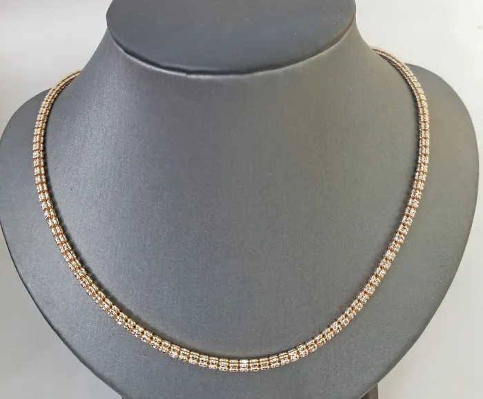 Gold and Diamond Necklaces Real 10k Gold Rose Chain Tennis Necklace Diamond Cuts Shiny Men Women 20 3mm