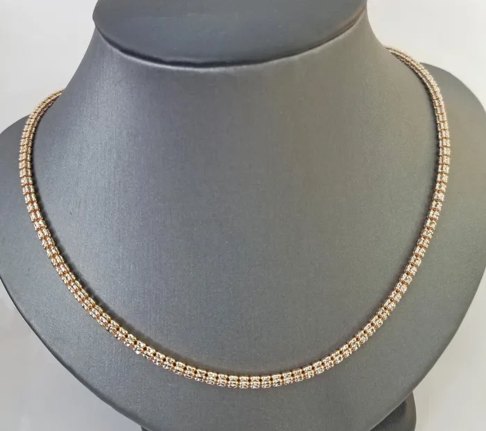 Gold and Diamond Necklaces Real 10k Gold Rose Chain Tennis Necklace Diamond Cuts Shiny Men Women 20 3mm