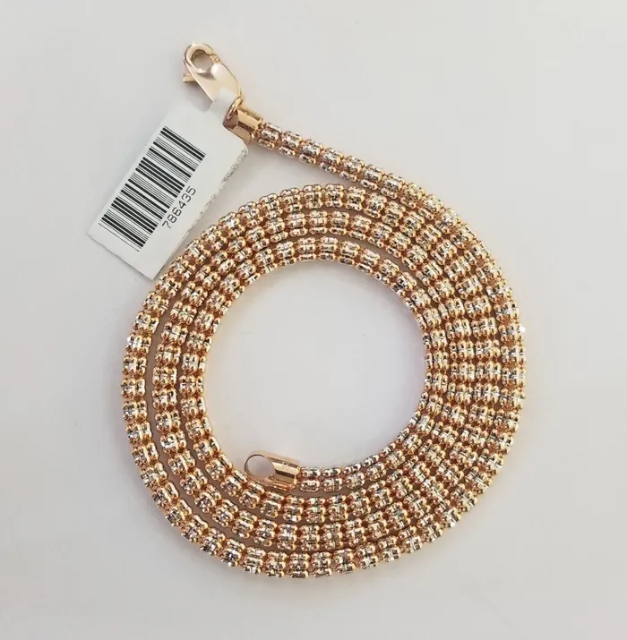 Gold and Diamond Necklaces Real 10k Gold Rose Chain Tennis Necklace Diamond Cuts Shiny Men Women 20 3mm