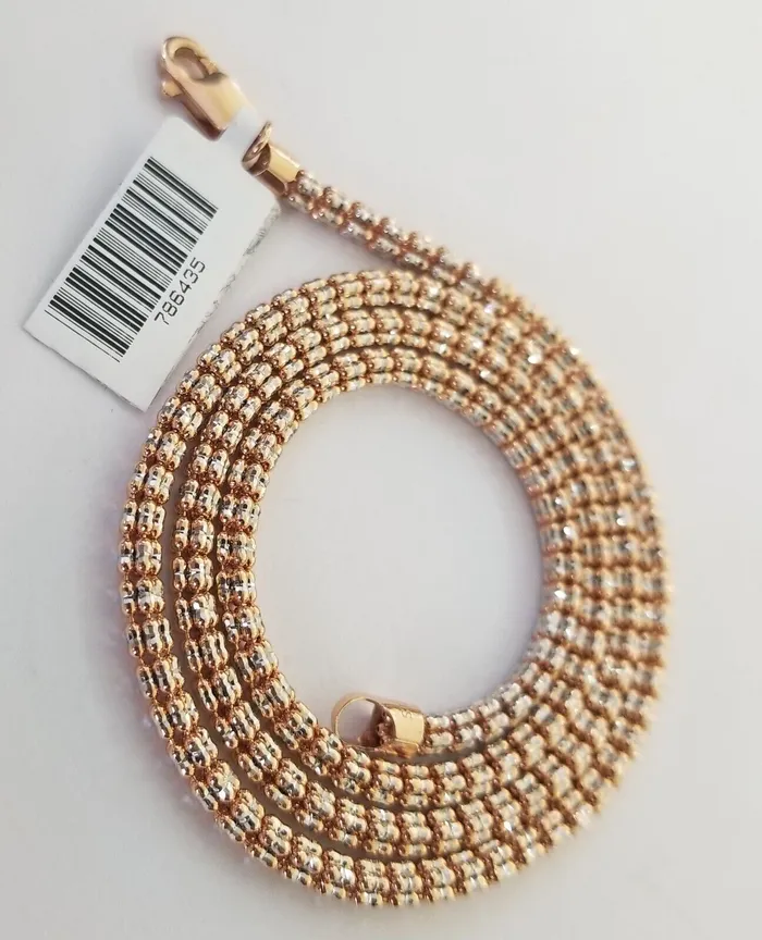 Gold and Diamond Necklaces Real 10k Gold Rose Chain Tennis Necklace Diamond Cuts Shiny Men Women 20 3mm