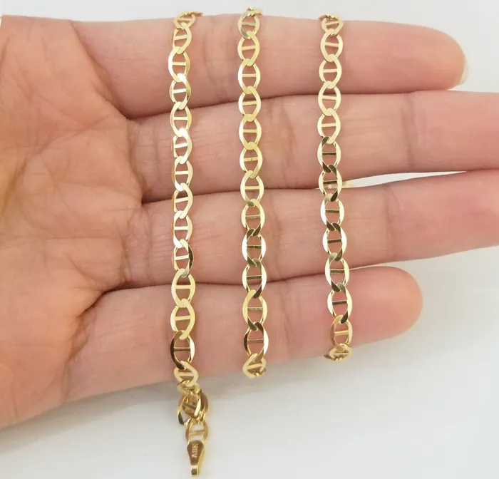 Gold and Diamond Necklaces Real 10k Yellow Gold Mariner Anchor Link Chain 22 Inch 4mm Necklace Gold and Diamond Necklaces Real 10k Yellow Gold Mariner Anchor Link Chain 22 Inch 4mm Necklace