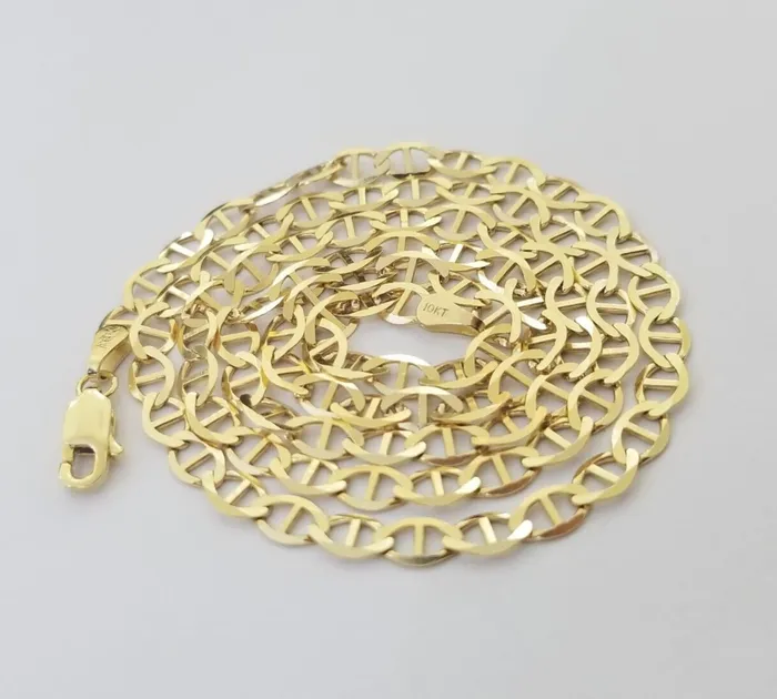 Gold and Diamond Necklaces Real 10k Yellow Gold Mariner Anchor Link Chain 22 Inch 4mm Necklace