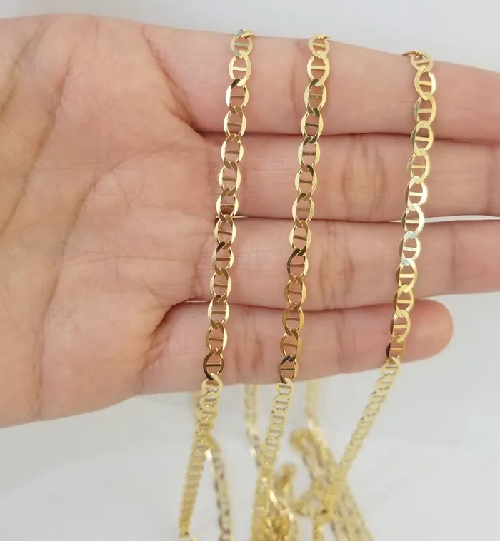 Gold and Diamond Necklaces Real 10k Yellow Gold Mariner Anchor Link Chain 22 Inch 4mm Necklace