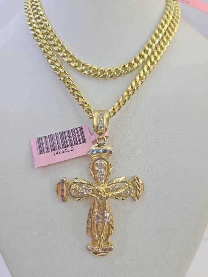 Gold and Diamond Necklaces Real 14k Chain Cross Charm Set Miami Cuban Link 5mm 1830 Necklace Pendant Gold and Diamond Necklaces Real 14k Chain Cross Charm Set Miami Cuban Link 5mm 1830 Necklace Pendant